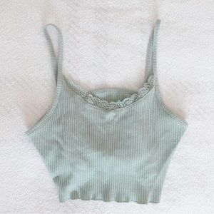 cropped sage green lace tank